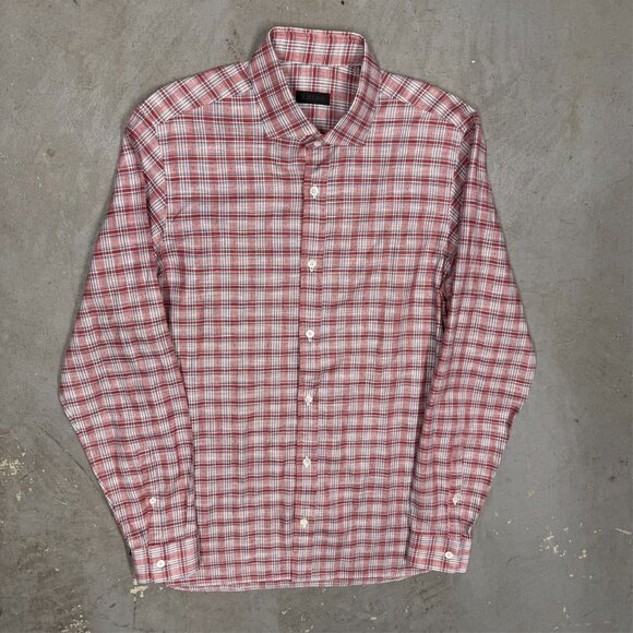 Ermenegildo Zegna Cotton Linen Dress Shirt Check Long Sleeve 15 1/2 Medium - Picture 2 of 11